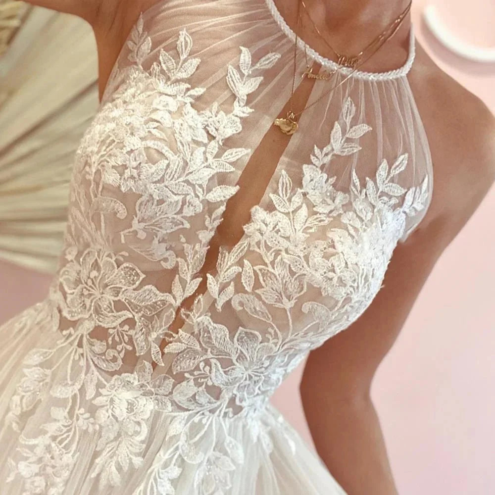 A-line Lace Tulle Wedding Dress Boho Style Online