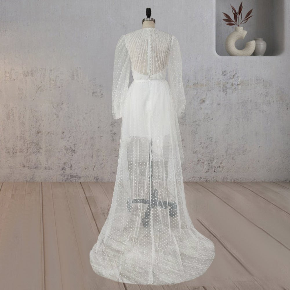 A-Line Polka Dot Illusion Charm Asymmetrical Wedding Dress