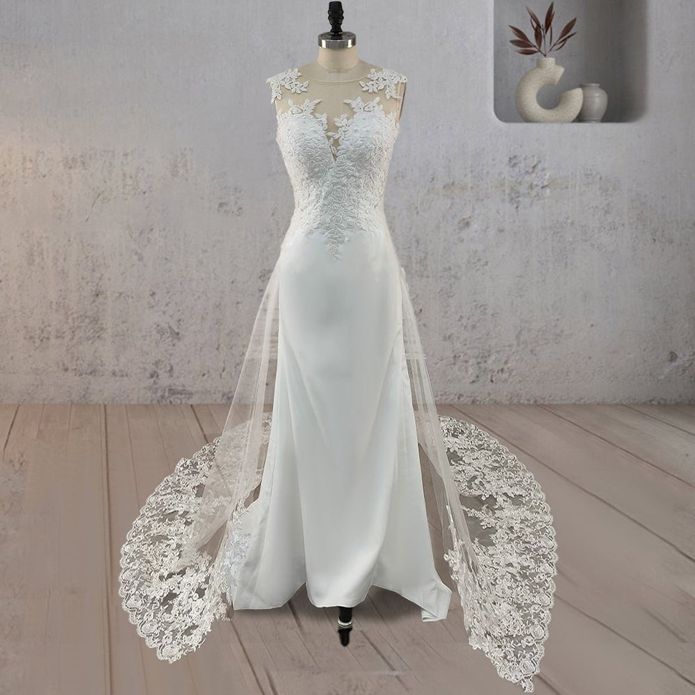 Mermaid Illusion Lace Appliqued Wedding Dress