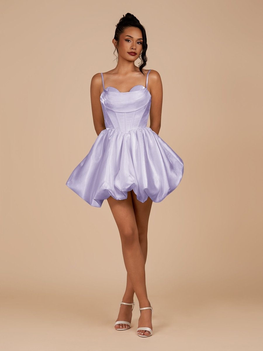 Nica | Lavender - A Line Bubble hem Satin Corset Sweetheart Homecoming Dresses