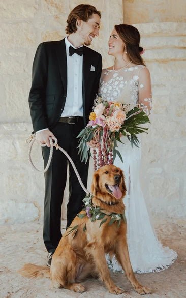 Bohemian Mermaid Bateau Chiffon Wedding Dress with Appliques and Split Front