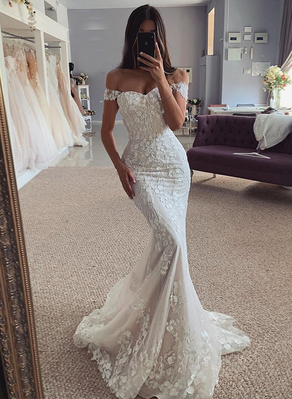 Mermaid Off-The-Shoulder Sleeveless Lace Wedding Dresses
