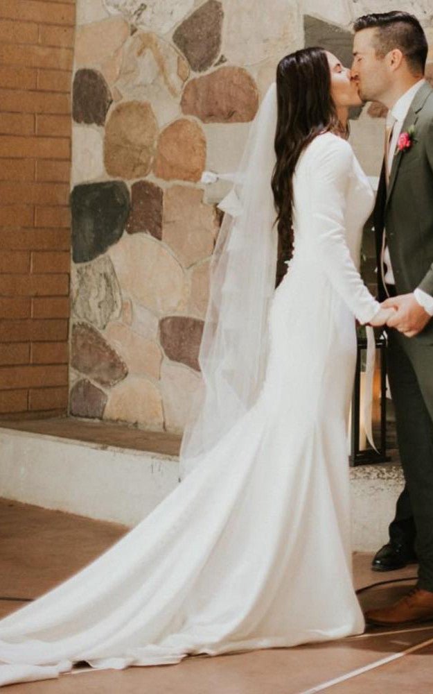 Kylie | Satin Chapel Train Mermaid Long Sleeve Wedding Dress