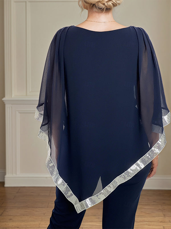 2 Piece Jumpsuit / Pantsuit Crew Neck Chiffon Mother of the Bride Dress