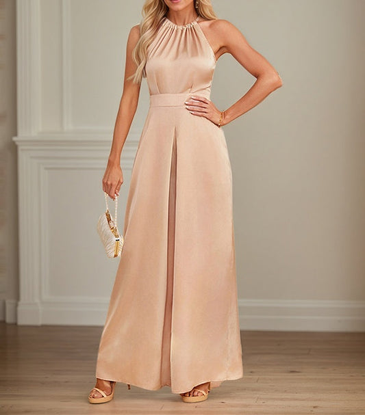 Jumpsuits Halter Floor-Length Satin Wedding Dress