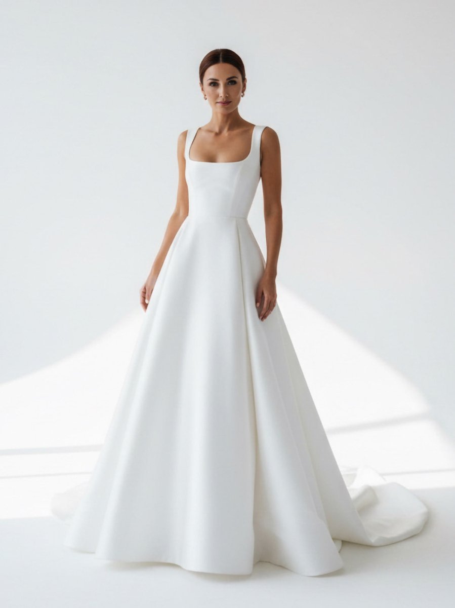 Reverie | Simple A-Line Square Neck White Satin Wedding Dresses
