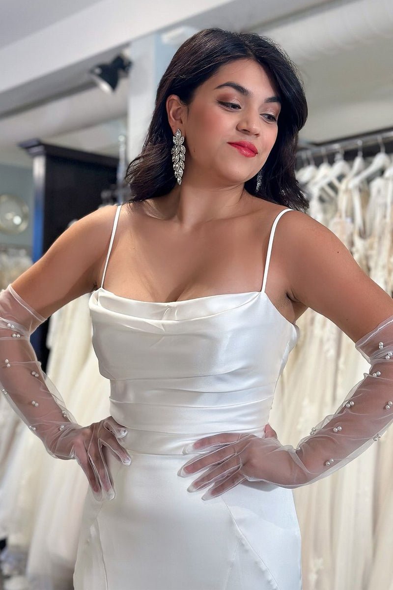 Mermaid White Cowl Neck Silk Satin Wedding Dresses