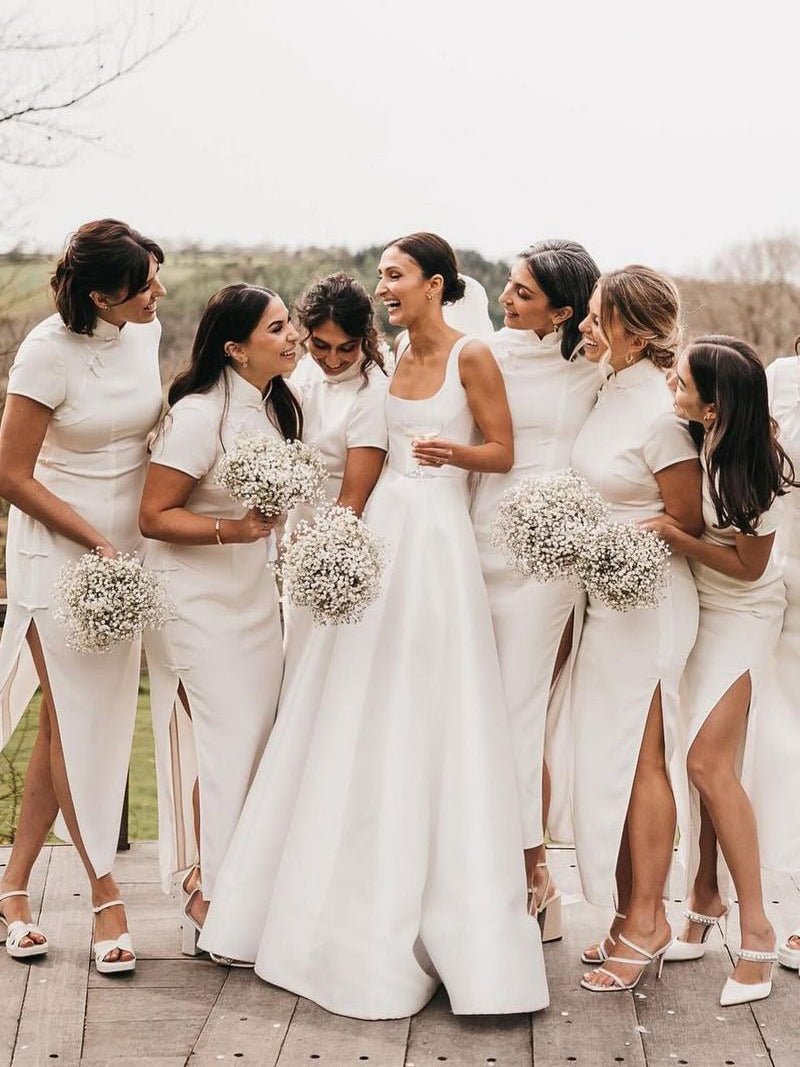 Reverie | Simple A-Line Square Neck White Satin Wedding Dresses