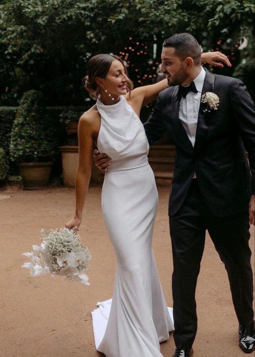 Hessie | Elegant Mermaid White Halter Satin Wedding Dresses