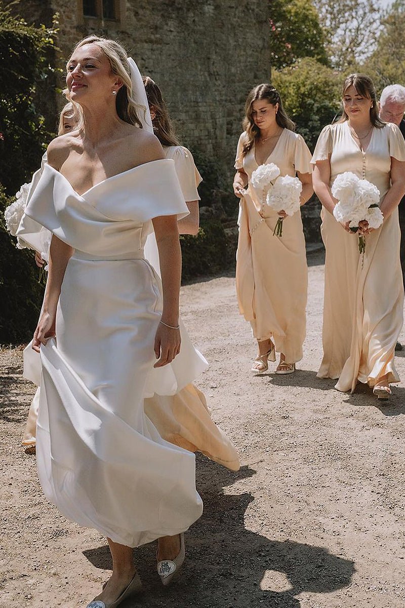 Gorgeous  Mermaid Off the Shoulder White Satin Wedding Dresses