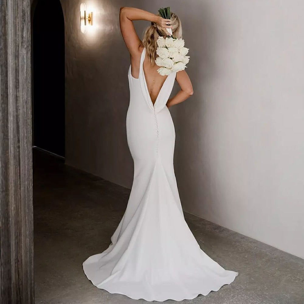 Mermaid Chiffon Detachable Drape Back V-neck Satin Wedding Dresses
