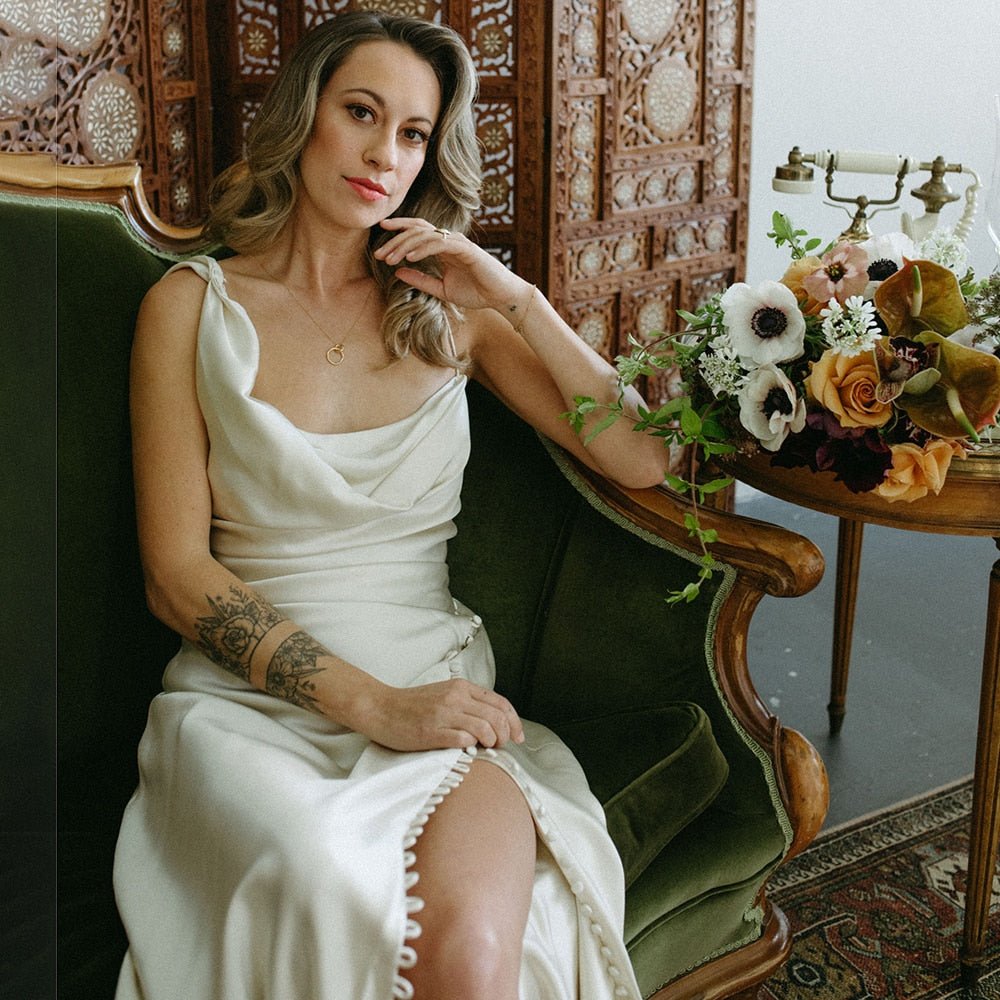 Cowl Neck Ivory Sheath Satin Wedding Dresses with Button Slit