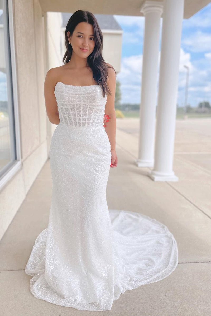 Cressida | Sparkly White Sequins Mermaid Strapless Wedding Dresses