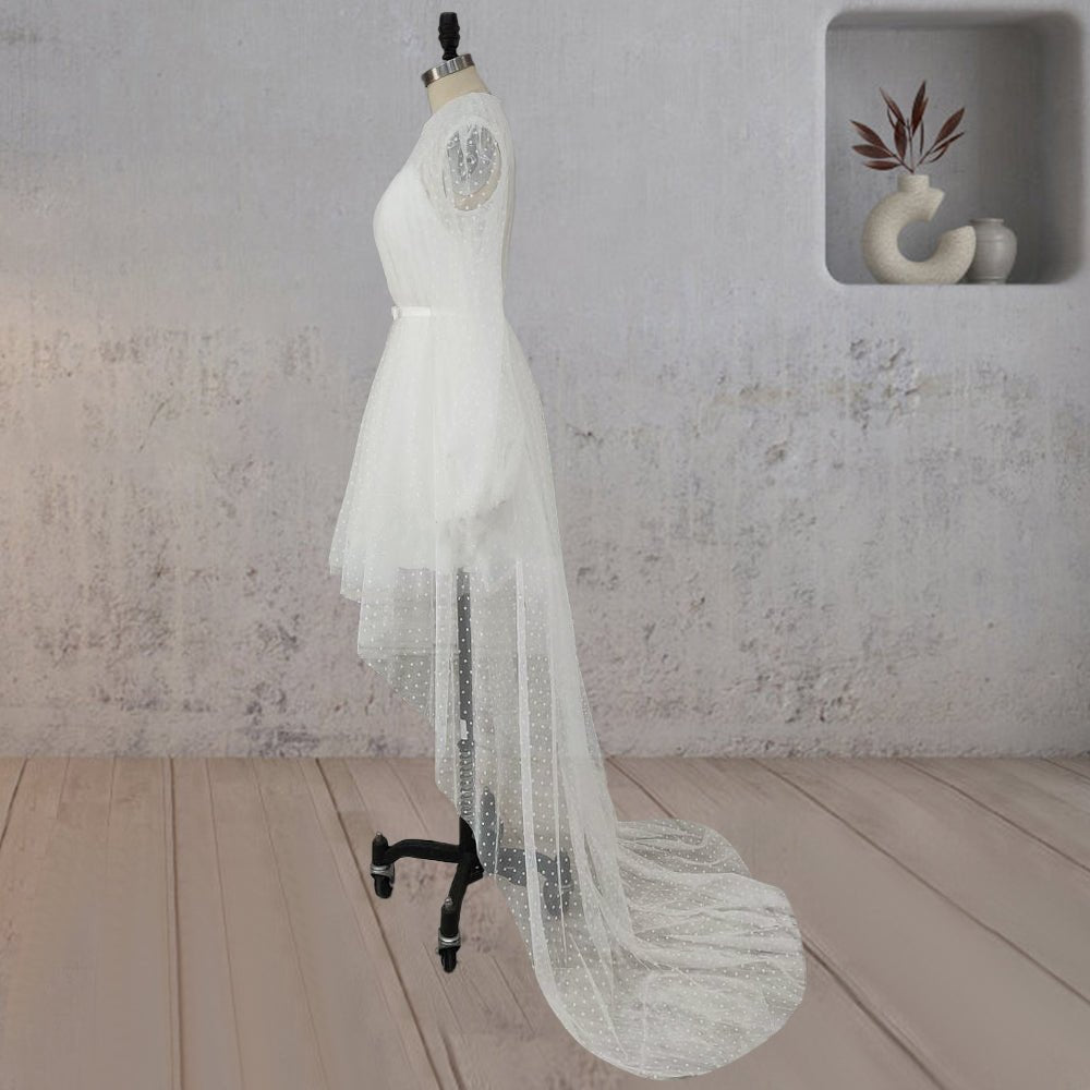 A-Line Polka Dot Illusion Charm Asymmetrical Wedding Dress