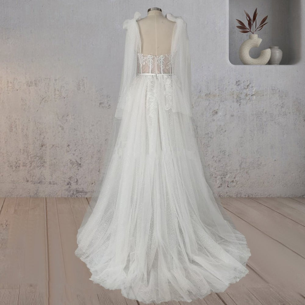 A-Line White Tulle Lace Flattering Wedding Dress With Slit