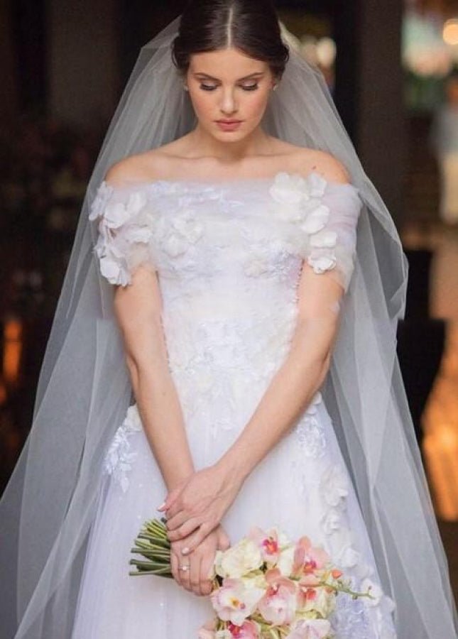 Appliques 3D Flowers Wedding Dresses Off-the-shoulder