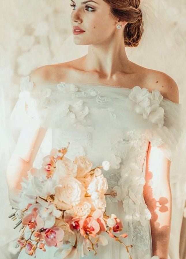 Appliques 3D Flowers Wedding Dresses Off-the-shoulder