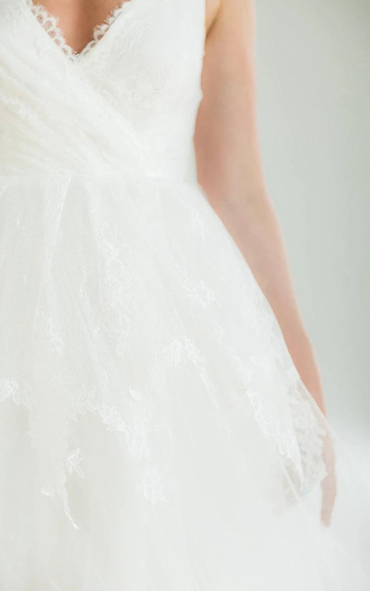 A-Line Sleeveless V-Neck Lace Satin Weddig Dress