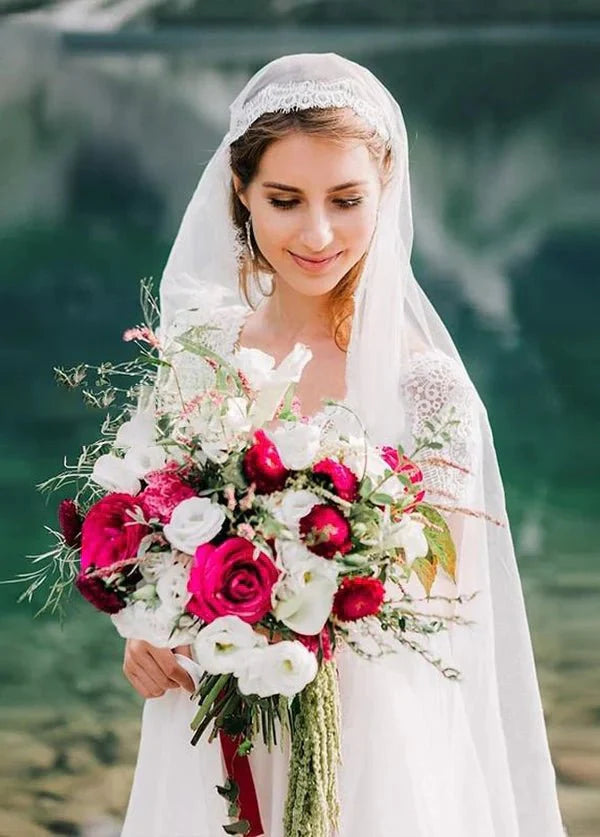 Bohemian Wedding Dresses Lace Short Sleeve Chiffon Bridal Gowns