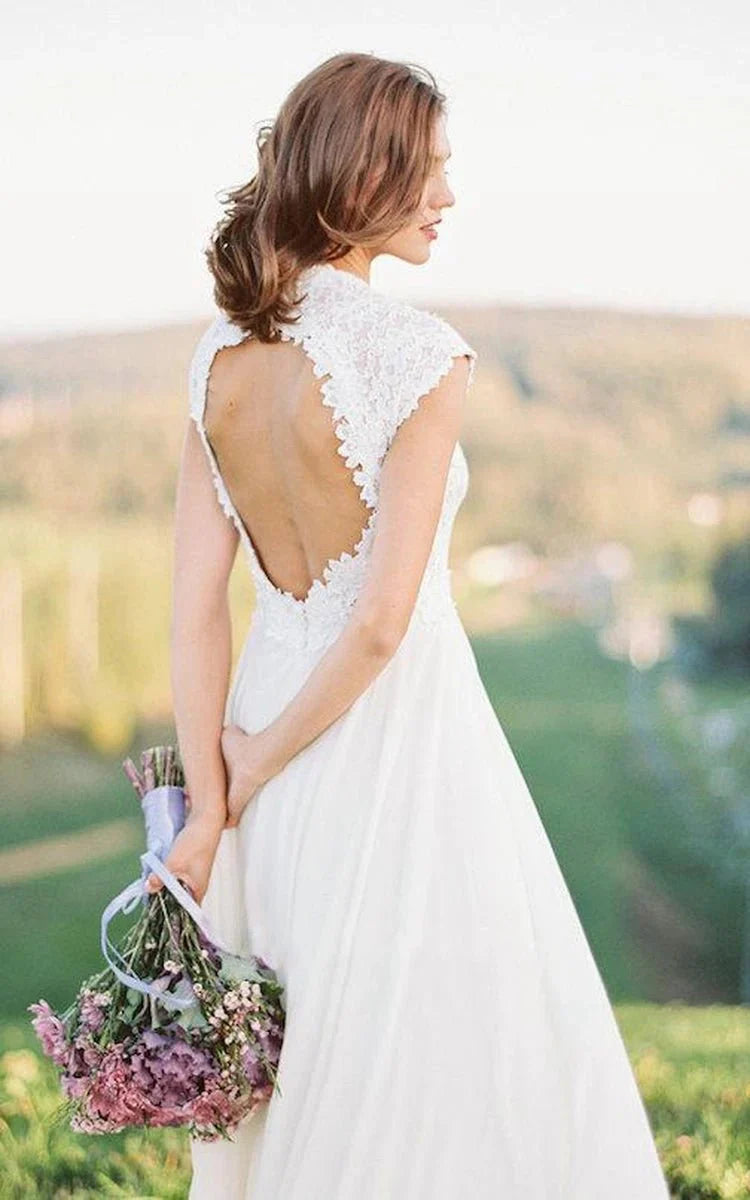 Moira | Boho Lace Floor-Length Cap Dress With Keyhole Back