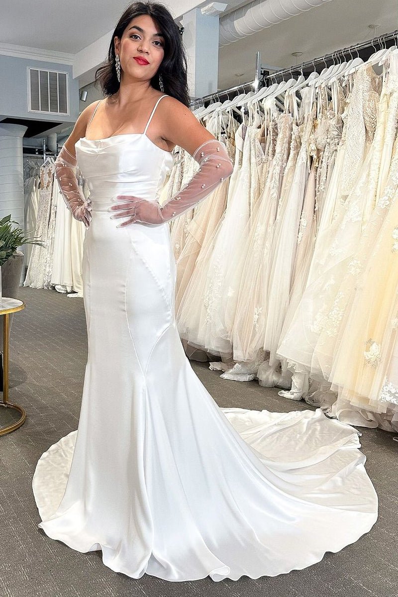 Mermaid White Cowl Neck Silk Satin Wedding Dresses