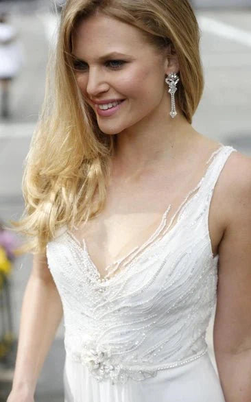 Chiffon Lace Weddig Dress With Beading Sequins Flower