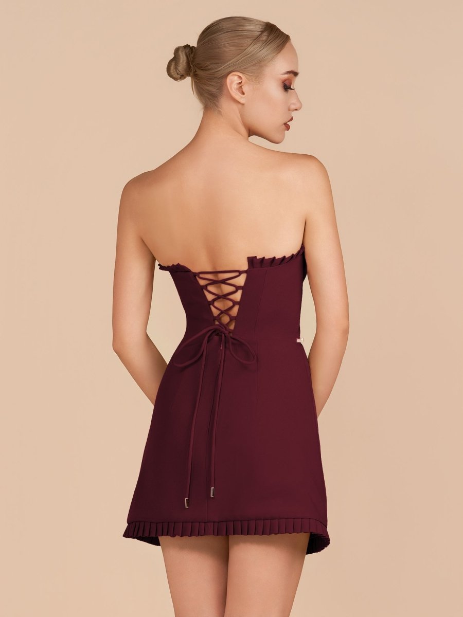 Edna | Burgundy - A-Line Strapless Ruffles Short Homecoming Dresses