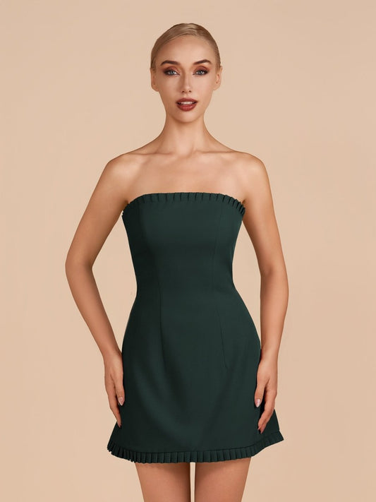Edna | Dark Green - A-Line Strapless Ruffles Short Homecoming Dresses