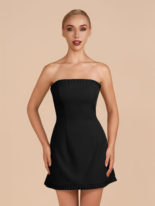 Edna | Black - A-Line Strapless Ruffles Short Homecoming Dresses