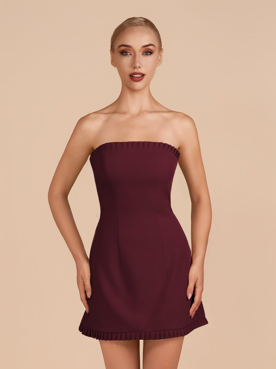 Edna | Burgundy - A-Line Strapless Ruffles Short Homecoming Dresses