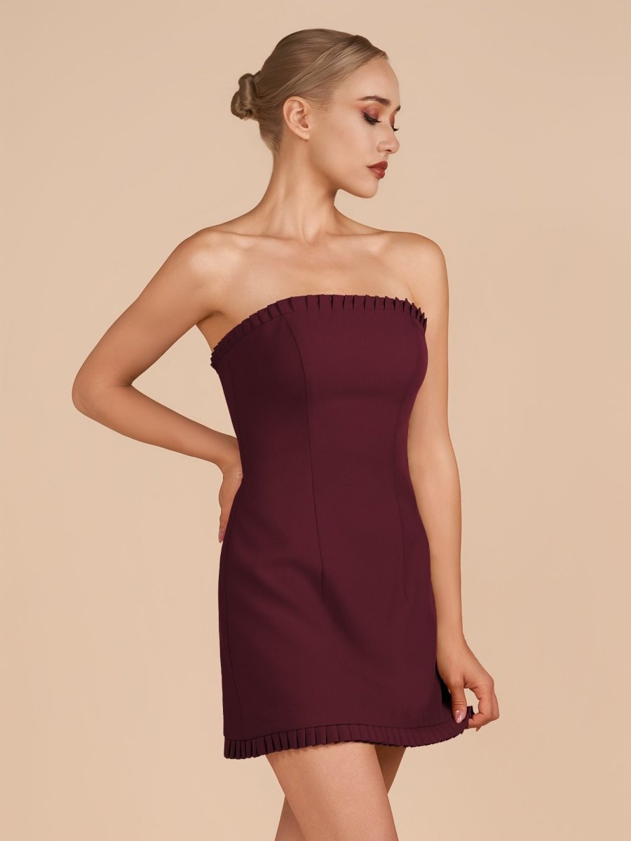 Edna | Burgundy - A-Line Strapless Ruffles Short Homecoming Dresses