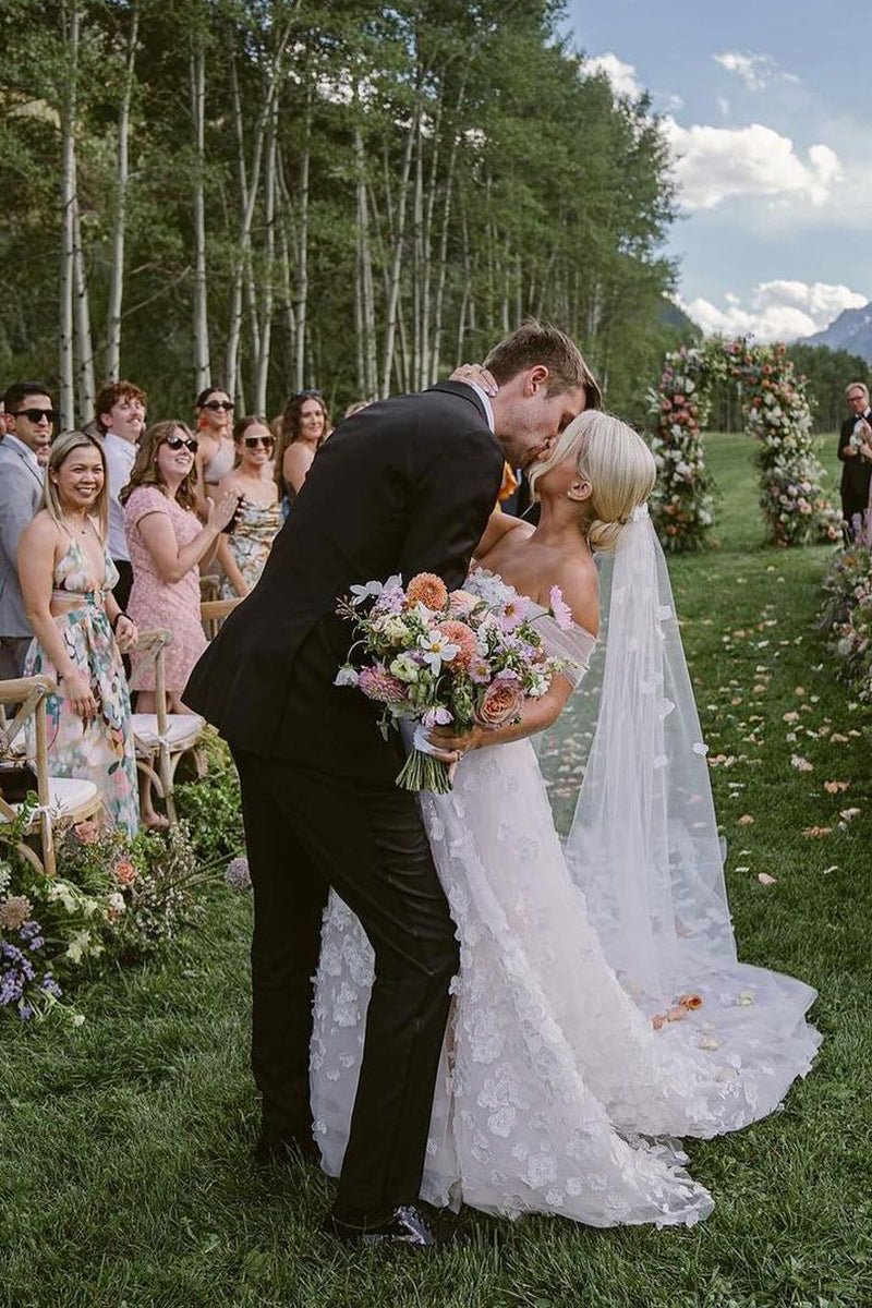 Attractive A-Line Off the Shoulder Tulle Wedding Dresses