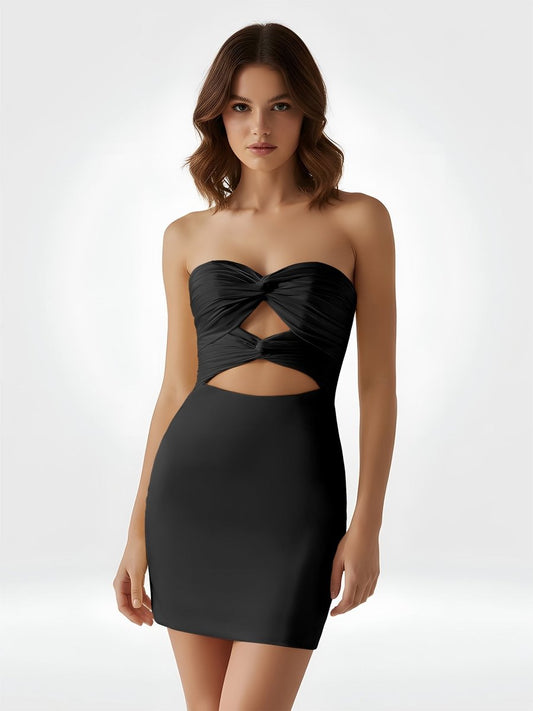 Freia | Black - Strapless Sheath Short Homecoming & Cocktail Dresses With Keyhole