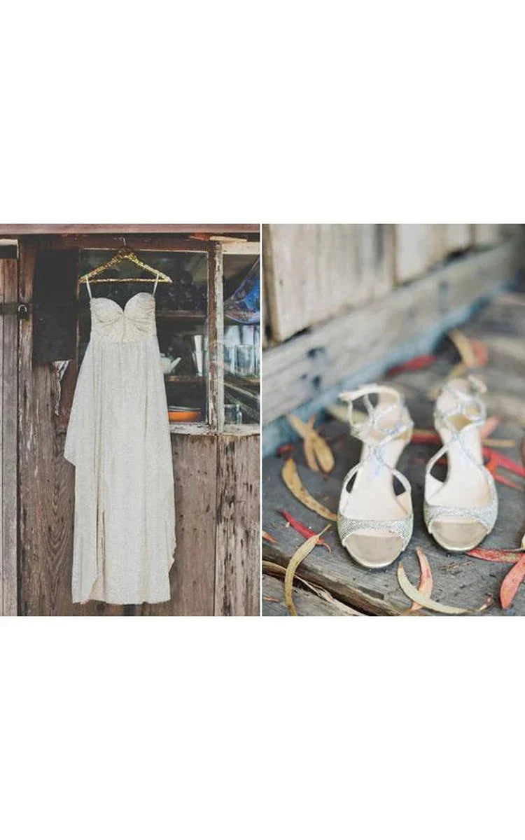 Glamorous Spaghetti Strap Sleeveless Floor-length Sweetheart Sequins Wedding Dress