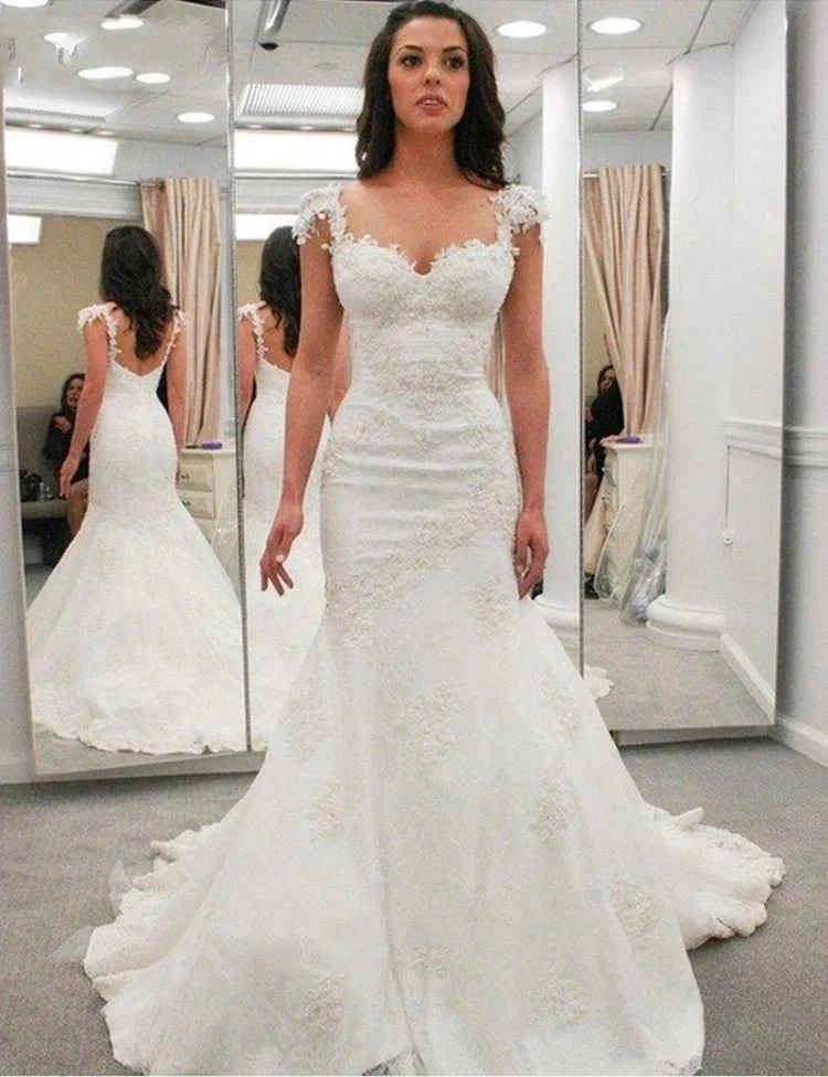 Lace Applique Strap Pleated Lace Gown With Open Back Style