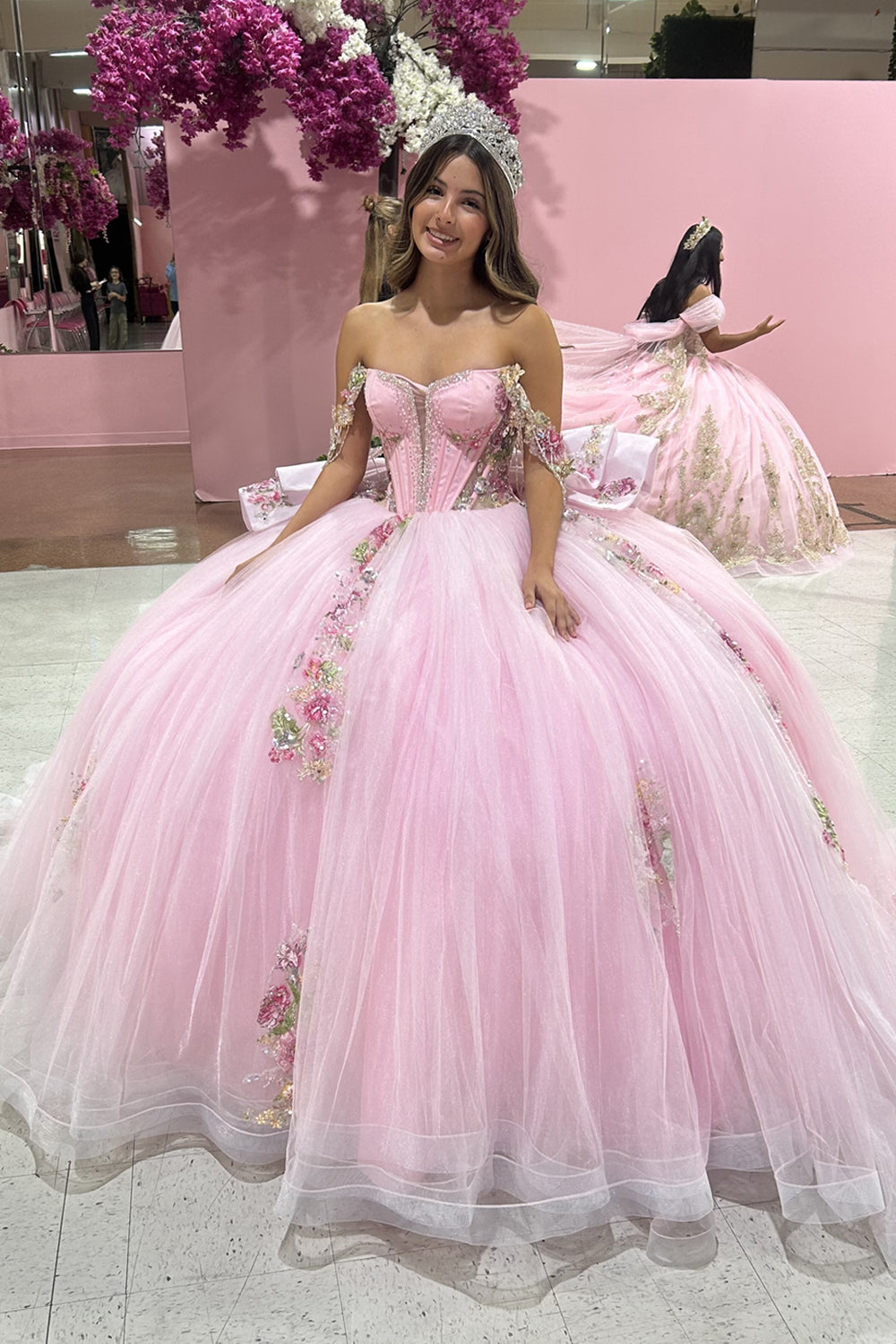 Liore | Pink - Off The Shoulder Tulle Beaded Quinceanera Dresses With Appliques