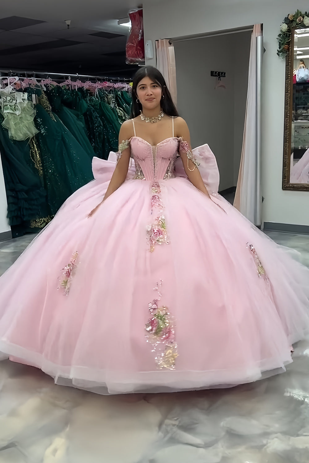 Liore | Pink - Off The Shoulder Tulle Beaded Quinceanera Dresses With Appliques
