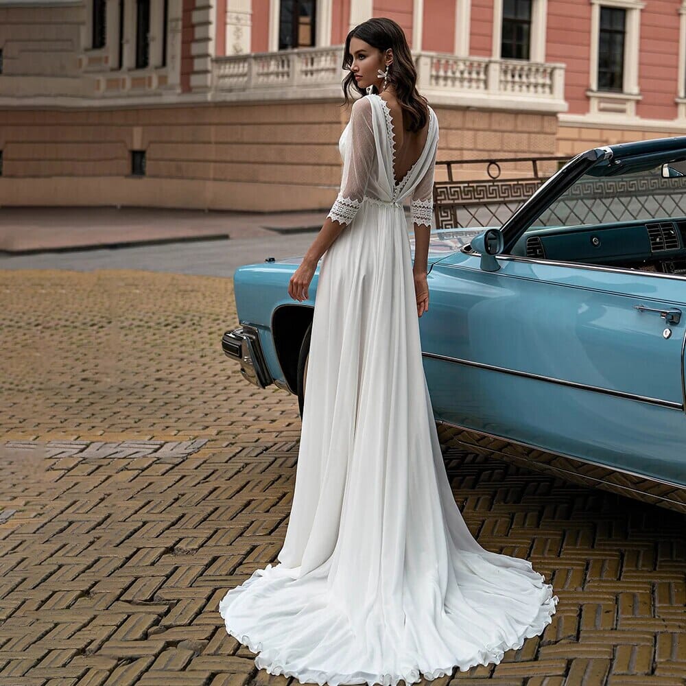 Mermaid Chiffon Long Sleeves Wedding Dress with Slit