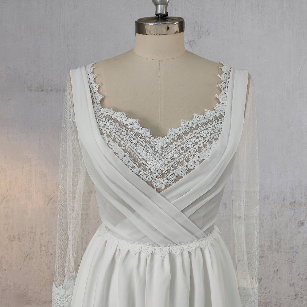 Mermaid Chiffon Long Sleeves Wedding Dress with Slit