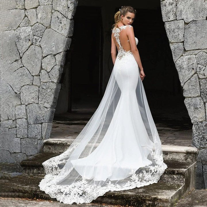 Mermaid Illusion Lace Appliqued Wedding Dress