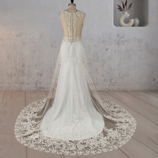 Mermaid Illusion Lace Appliqued Wedding Dress
