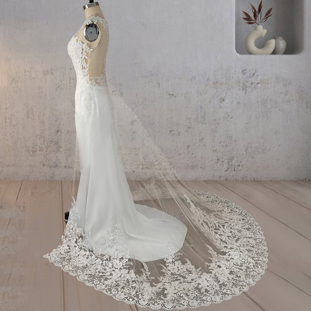 Mermaid Illusion Lace Appliqued Wedding Dress