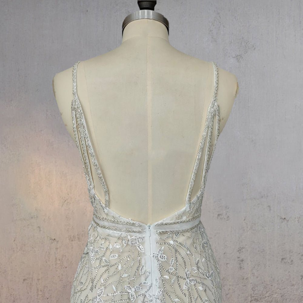 Mermaid Lace Deep V Wedding Dress with Appliques