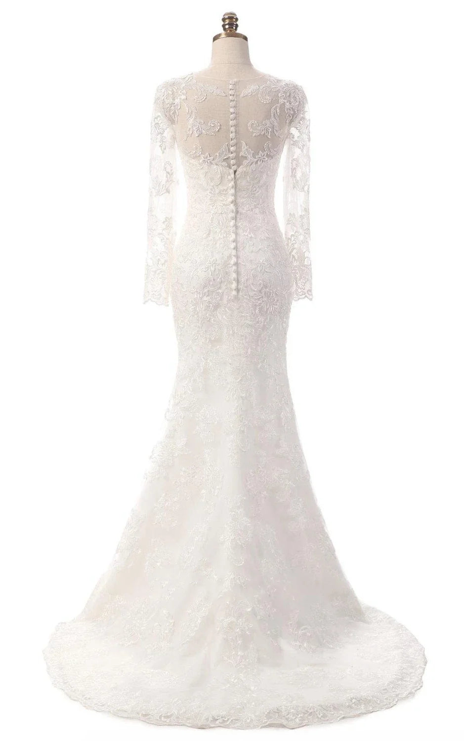 Uri | Mermaid Long Sleeve Lace Dress With Embroideries Illusion