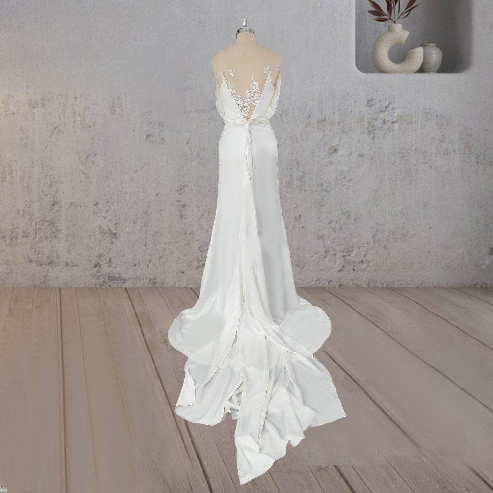 Mermaid Off Shoulder Appliqued Wedding Dress with Backless