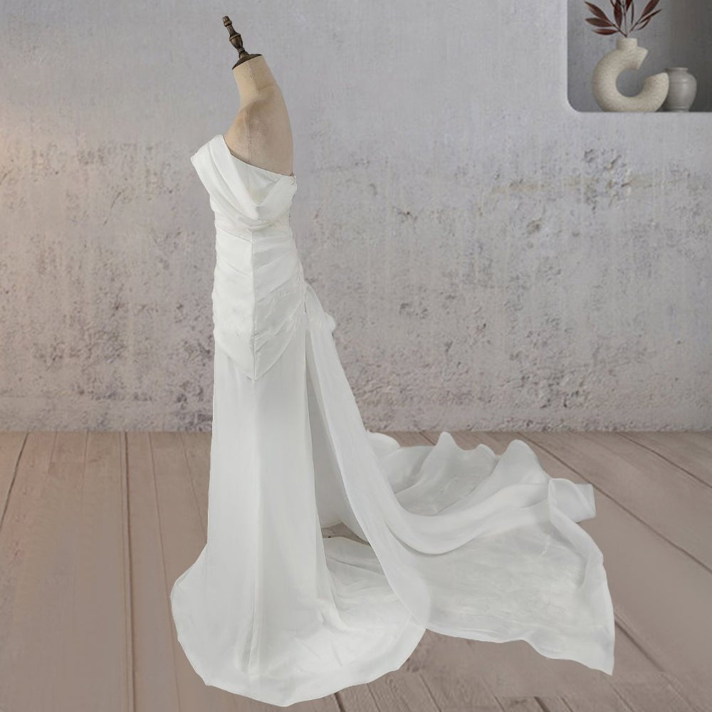 Mermaid Ruched Off-Shoulder Beauty Wedding Dress with Train