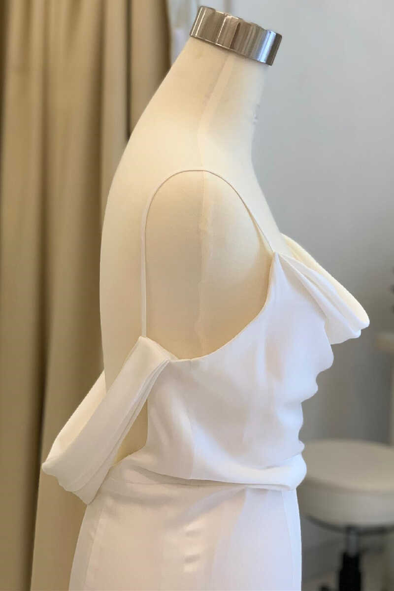 Mermaid Cowl Neck White Satin Long Wedding Dress