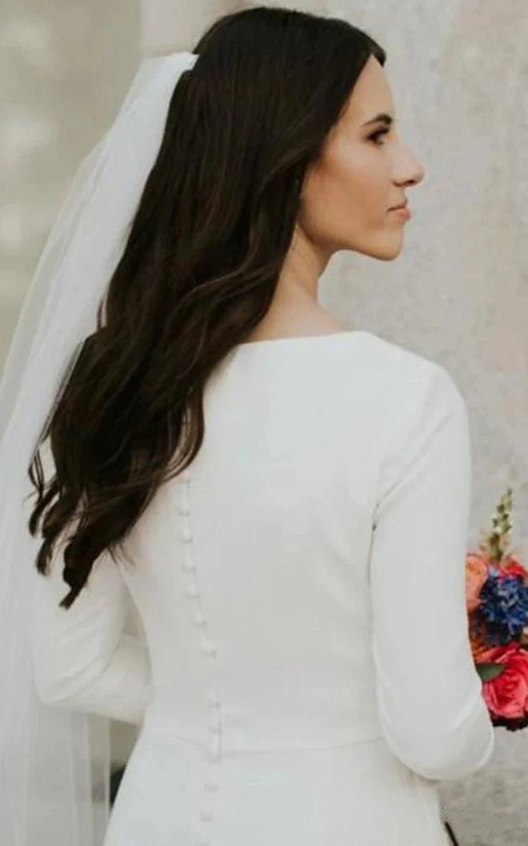 Modest Simple Mermaid Spandex Bateau Long Sleeve Wedding Dress