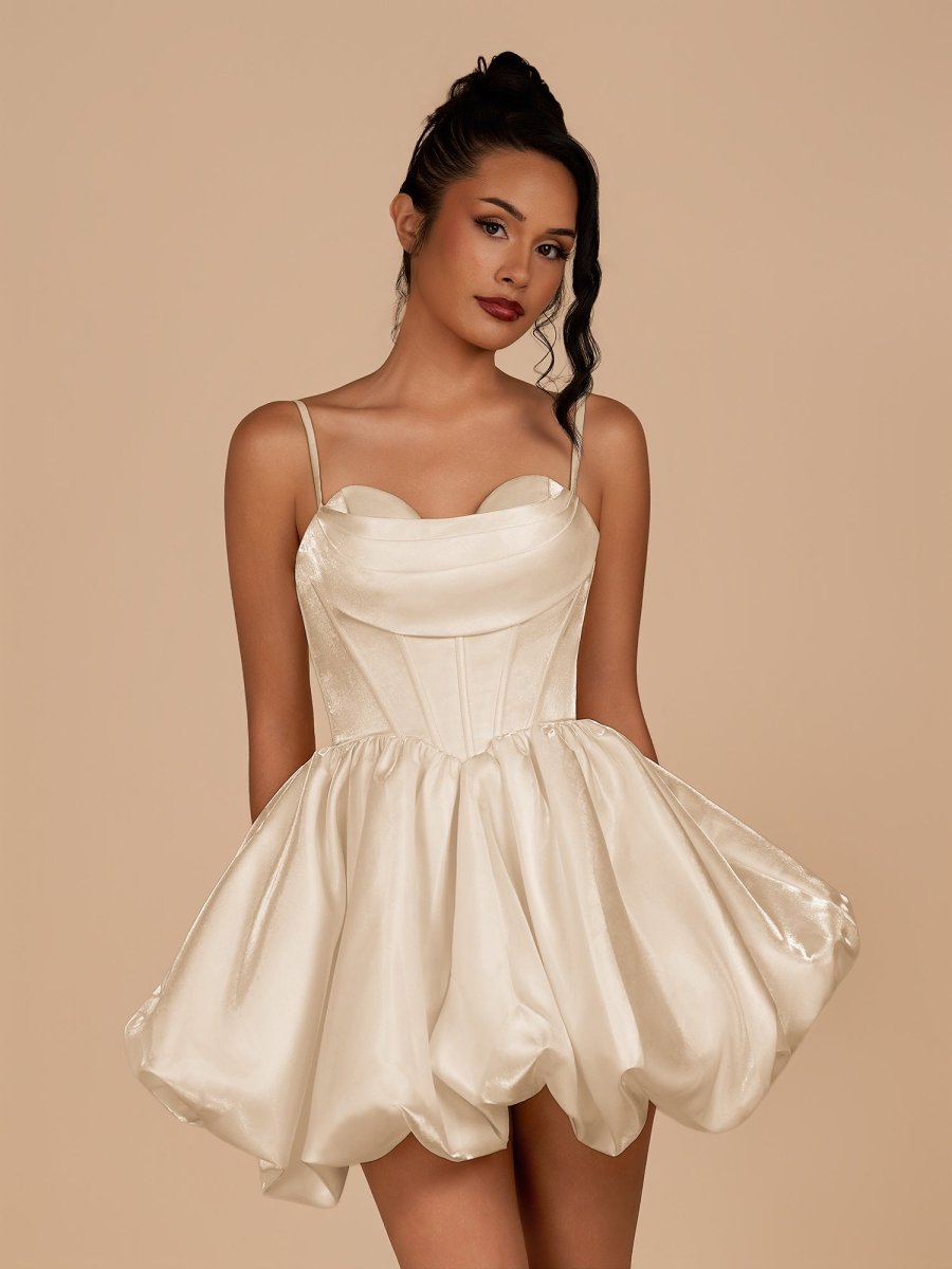 Nica | Champagne - A Line Bubble hem Satin Corset Sweetheart Homecoming Dresses