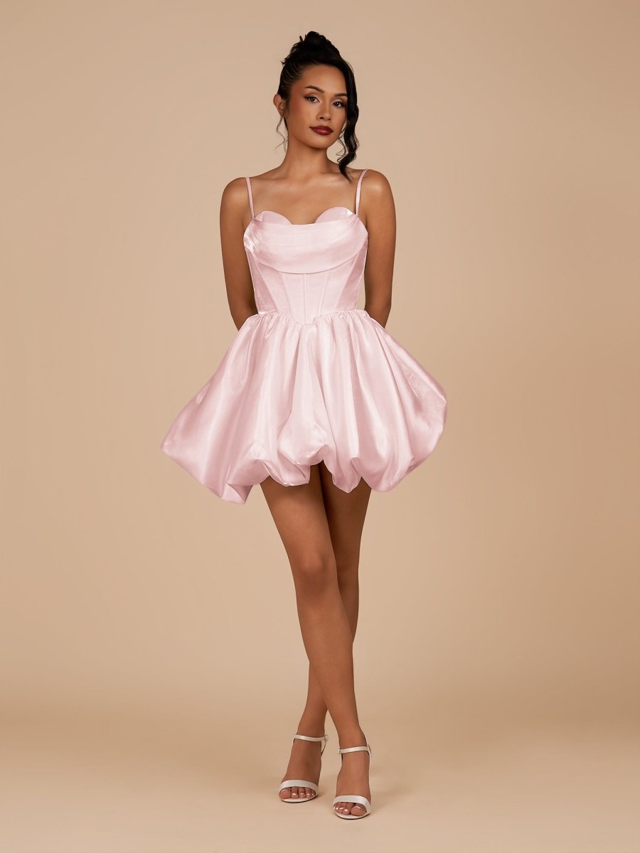 Nica | Pink - A Line Bubble hem Satin Corset Sweetheart Homecoming Dresses